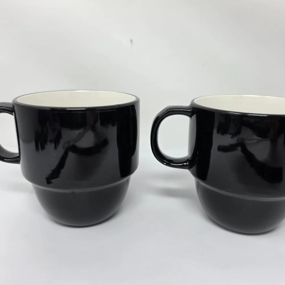 Coffee Cup Mug Stack Stackable Black Set of 2